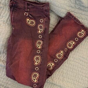 Midnight Velvet Burgundy & Gold Paisley jeans